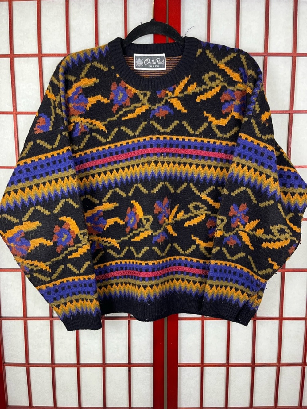Vintage On The Road Multicolor Geometric Floral Sweater